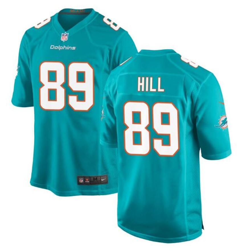 Men's Aqua Miami Dolphins #89 Julian Hill Stitched Game Jersey